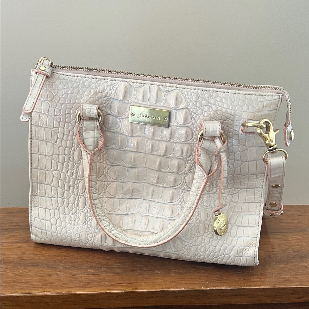 Brahmin Tan Crocodile Embossed Satchel